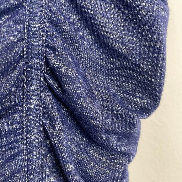 Athleta Odyssey Twisted Ruched mini skirt space dye metallic blue Stretch Knit L - Picture 6 of 13